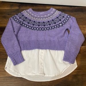 Girl’s Free Assembly Sweater with Faux Layered Shirt Size Large 10/12